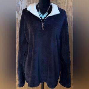Ruff Hewn Women’s Navy Blue Zipper Fluffy Fuzzy Soft Sweater Size Large